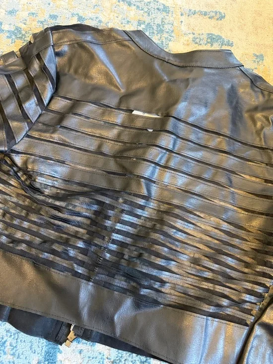 Windsor Black Striped Faux Leather Zip Crop Jacket - Picture 4 of 4